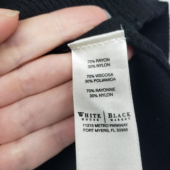 White House Black Market Black Rib Knit Cardigan Sweater V Neck Silver Detail M - Picture 5 of 9